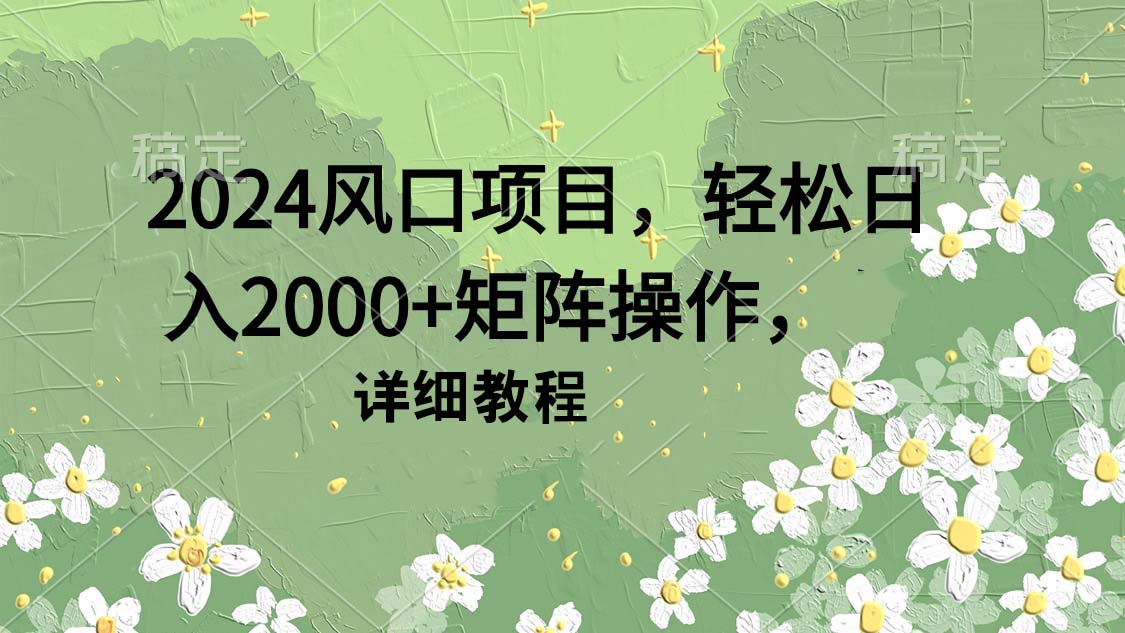 024风口项目，轻松日入2000+矩阵操作，详细教程"