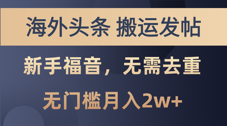 海外头条搬运发帖，新手福音，甚至无需去重，无门槛月入2w+插图