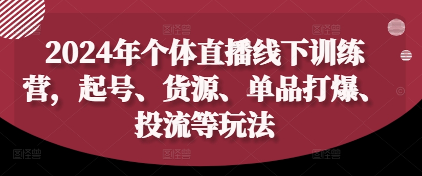 2024年个体直播训练营，起号、货源、单品打爆、投流等玩法